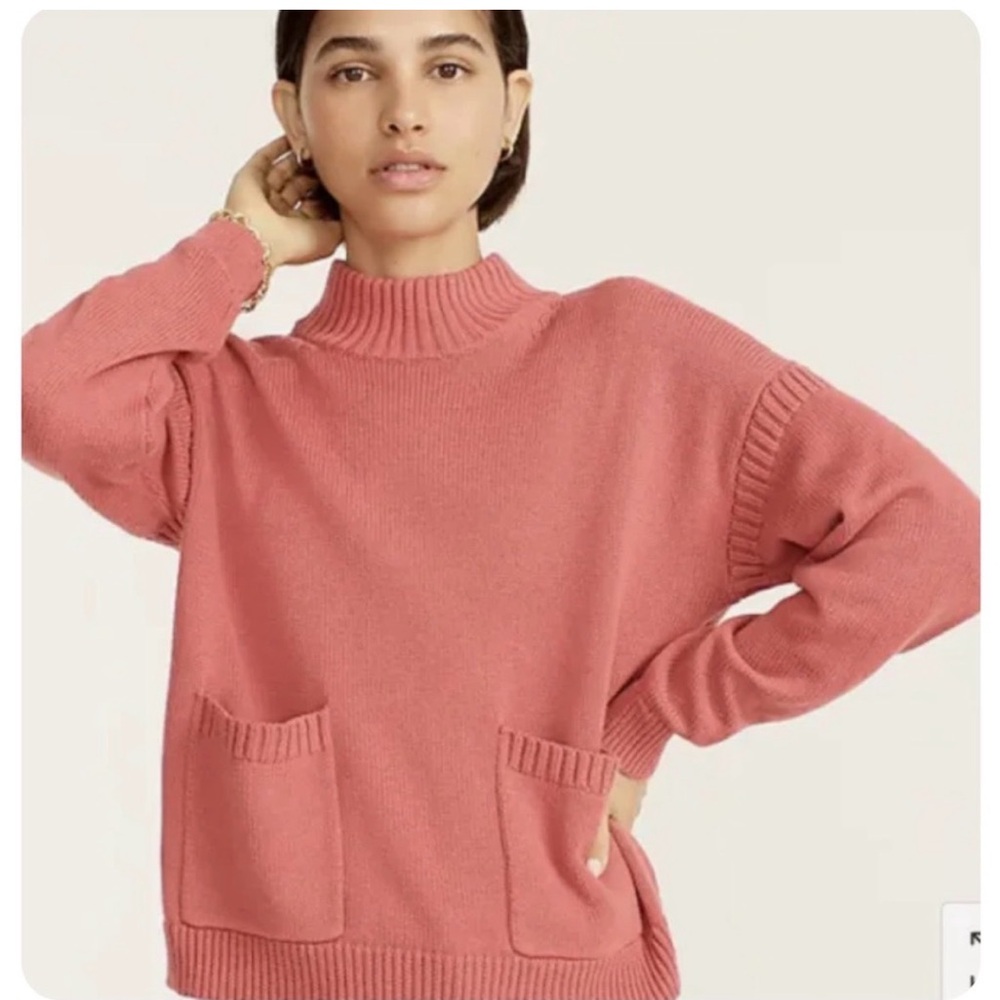 J Crew Cotton-Cashmere Patch-Pocket Mockneck Sweater Dusty Barn Size Medium